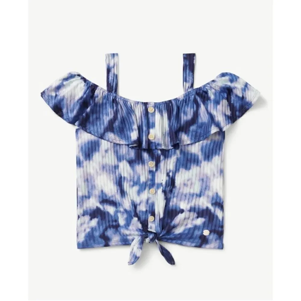 Justice Girls Flounce Button Front Short Sleeve Tie Dye Top Shirt Size XLP 16/18